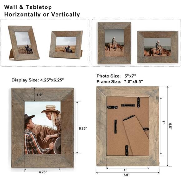 Rustic Picture Frame 5x7, 100% Reclaimed Wood Frame with Tempered Glass - Picture 3 of 7